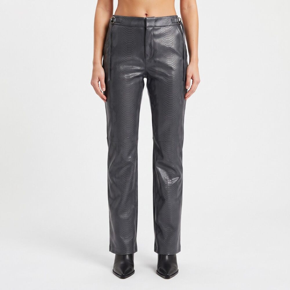 Naked Wardrobe Gray Croc Embossed Faux Leather Pants Small